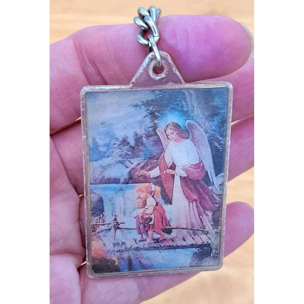 Vintage Lenticular Holographic Keychain Jesus Mary Religious Christian 2-sided